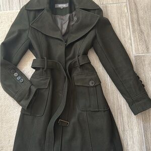 Women's Dark Green Belted Coat
